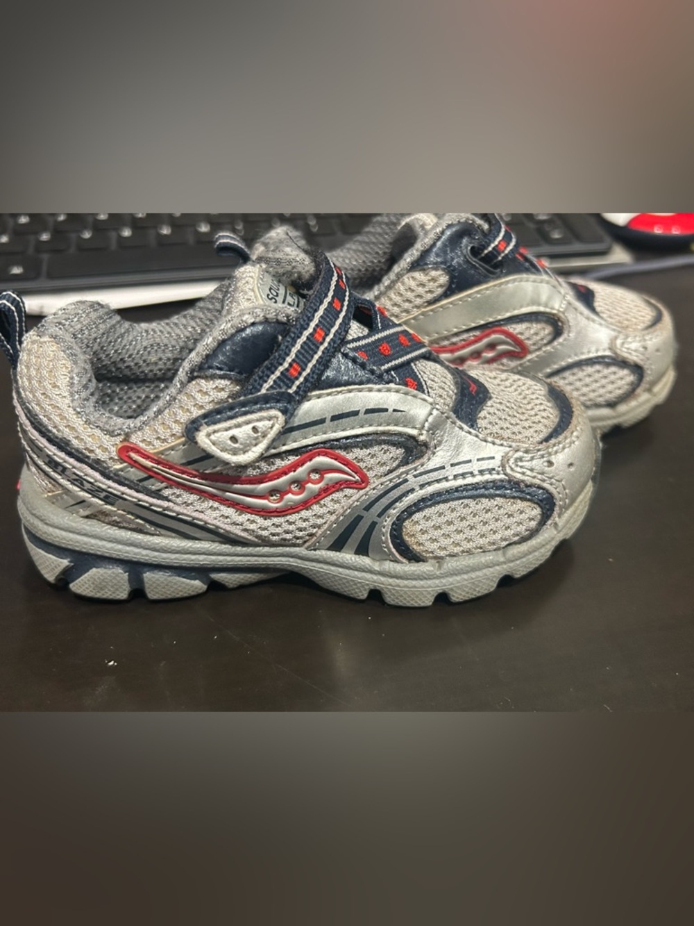 Saucony Kids Grey Sneakers with Red Accents